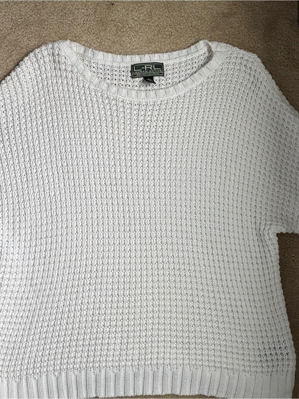 Ralph Lauren White Textured Knit Crewneck Sweater